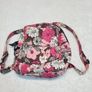 Vera Bradley Pink Brown White Black Floral Flower Fabric Zipper Quilted Backpack